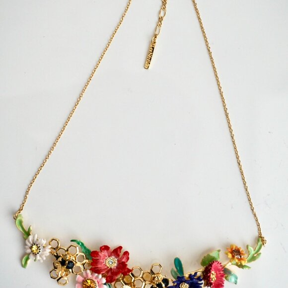 Necklace with colorful flowers, faceted stones and bees - Picture 5 of 7